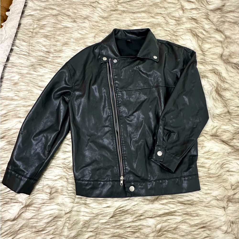 Black PU leather jacket- see details for FLAWS